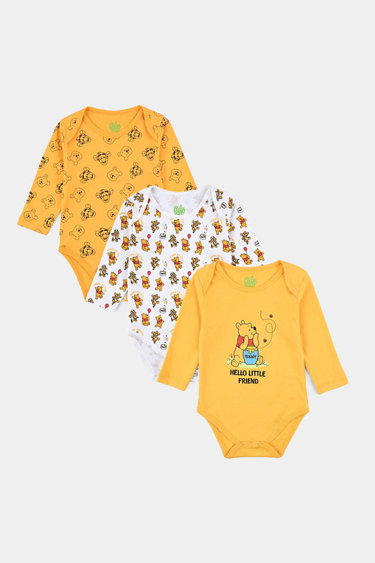 Infant Boys Cotton Interlock Basic Romper F/S Pack OF 3-Yellow/White