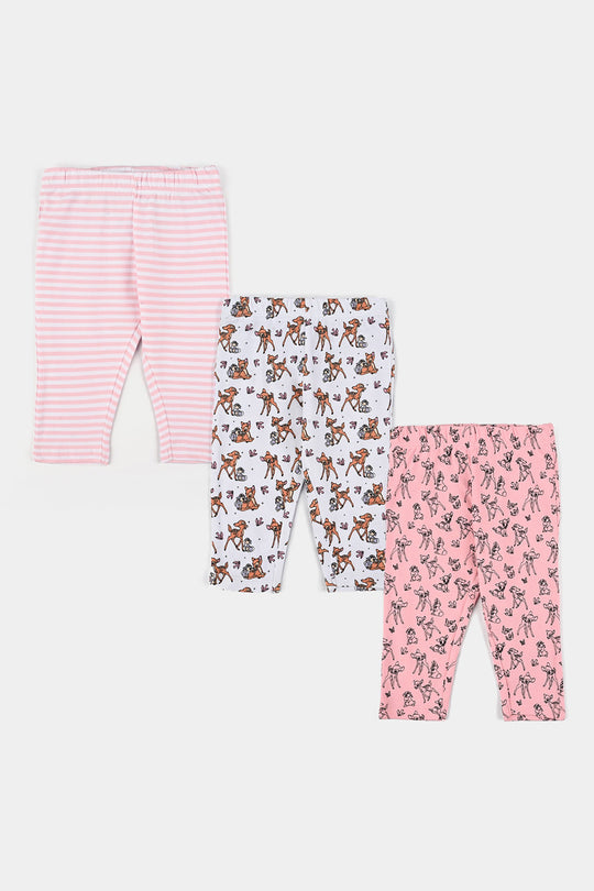 Infant Girls Cotton Interlock Bambi Pyjama Pack OF 3 - Pink.White