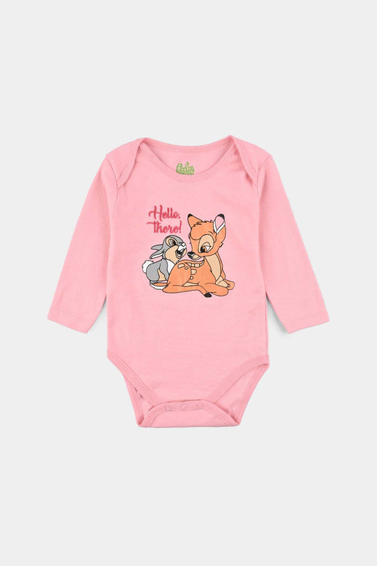 Infant Girls Cotton Interlock Bambi Basic Romper F/S Pack OF 3 - Pink.White