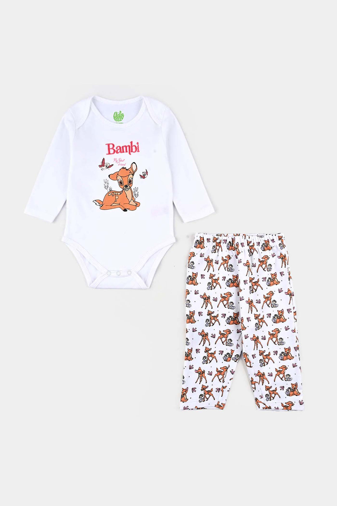 Infant Girls Cotton Interlock 4-Piece Set (Bambi) - White