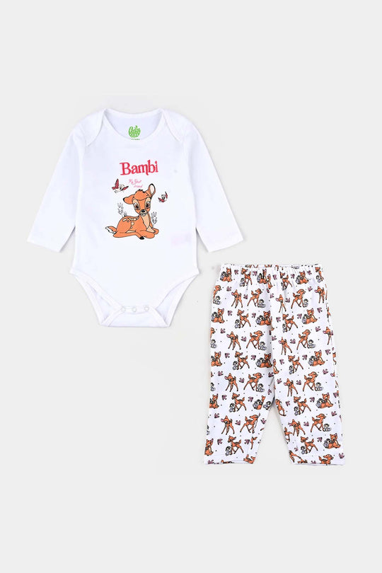 Infant Girls Cotton Interlock 4-Piece Set (Bambi) - White