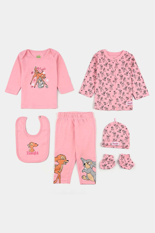 Infant Girls Cotton Interlock Bambi 6 Piece Set - Pink