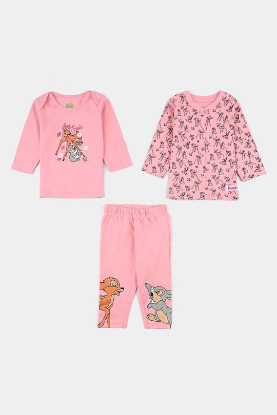 Infant Girls Cotton Interlock Bambi 6 Piece Set - Pink