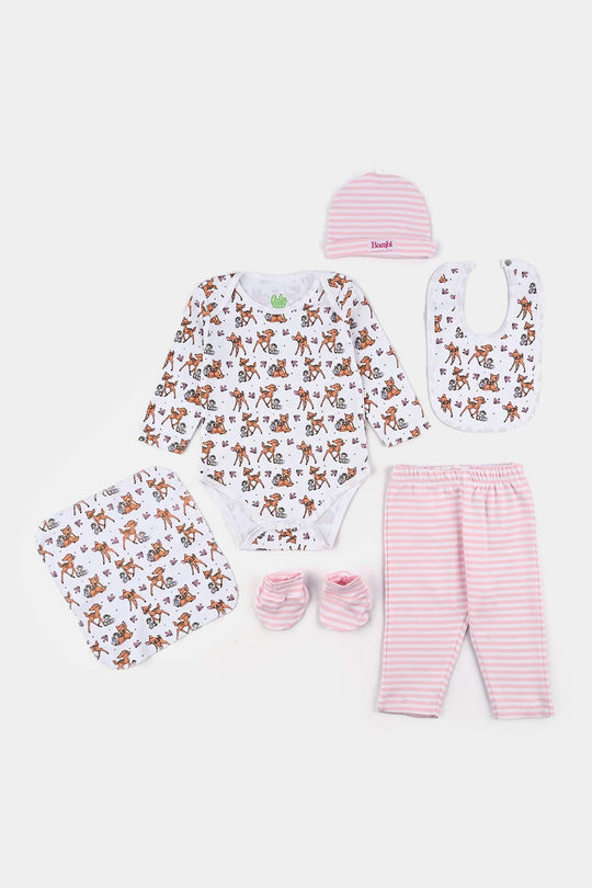 Infant Girls Cotton Interlock Bambi 6 Piece Set - White