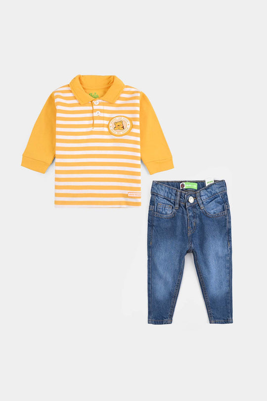 Infant Boys Cotton Interlock Pant + Tee F/S-Yellow