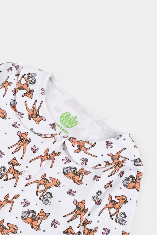 Infant Girls Cotton Interlock Romper F/S Bambi White