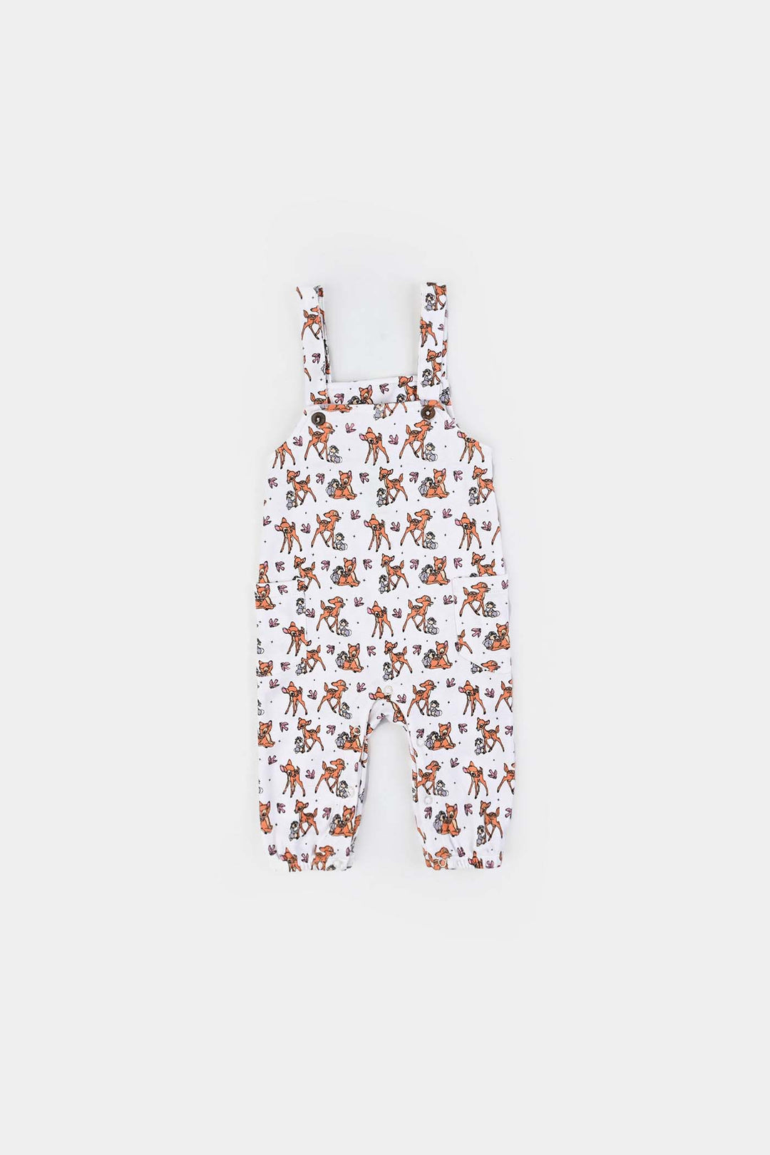 Infant Girls Cotton Interlock Dangri + Tee F/S Bambi-White/Pink Stripes