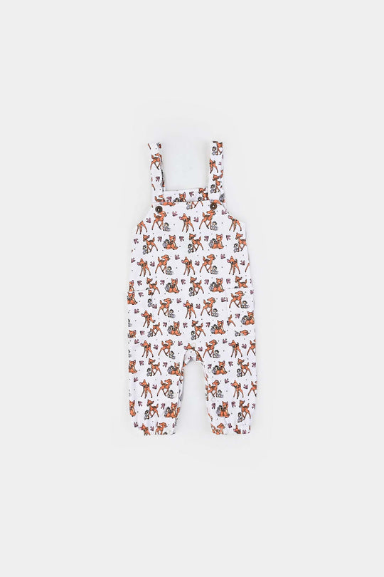 Infant Girls Cotton Interlock Dangri + Tee F/S Bambi-White/Pink Stripes