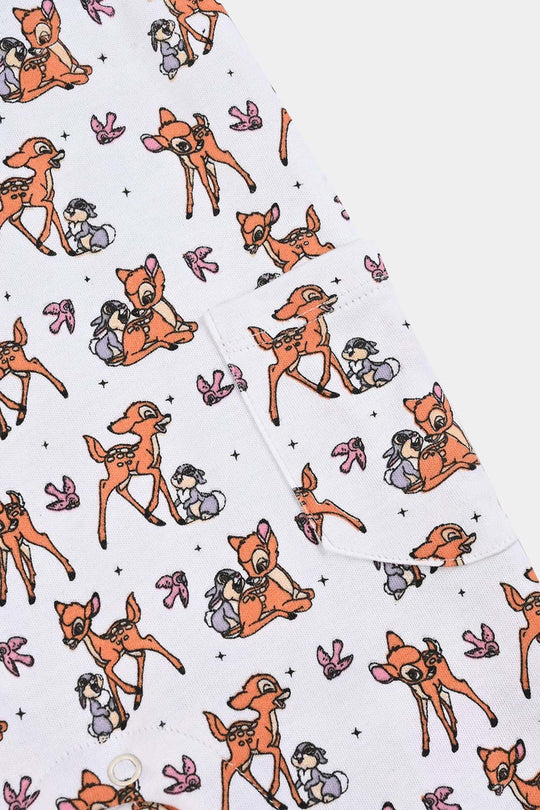 Infant Girls Cotton Interlock Dangri + Tee F/S Bambi-White/Pink Stripes