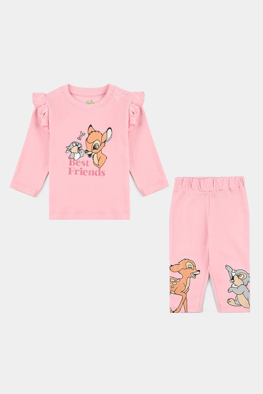 Infant Girls Cotton Interlock Pyjama + Tee F/S Bambi - Pink