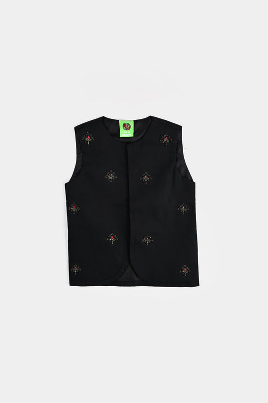 Infant Boys Cotton Poplin Waistcoat EMB - BLACK