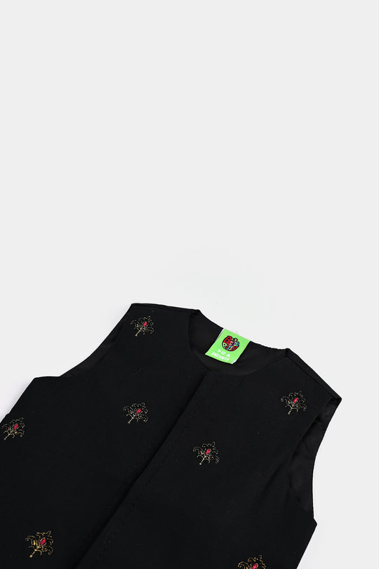 Infant Boys Cotton Poplin Waistcoat EMB - BLACK