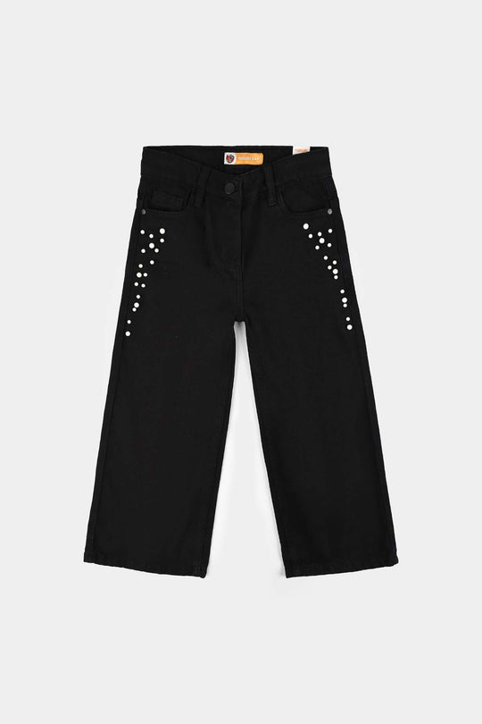Girls Denim Stretch Pant Black Pearls-BLACK