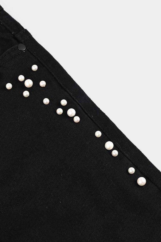 Girls Denim Stretch Pant Black Pearls-BLACK