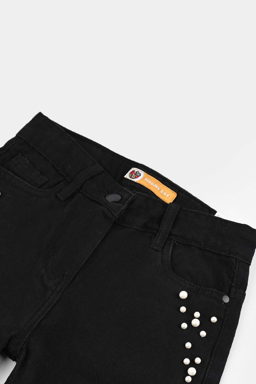 Girls Denim Stretch Pant Black Pearls-BLACK
