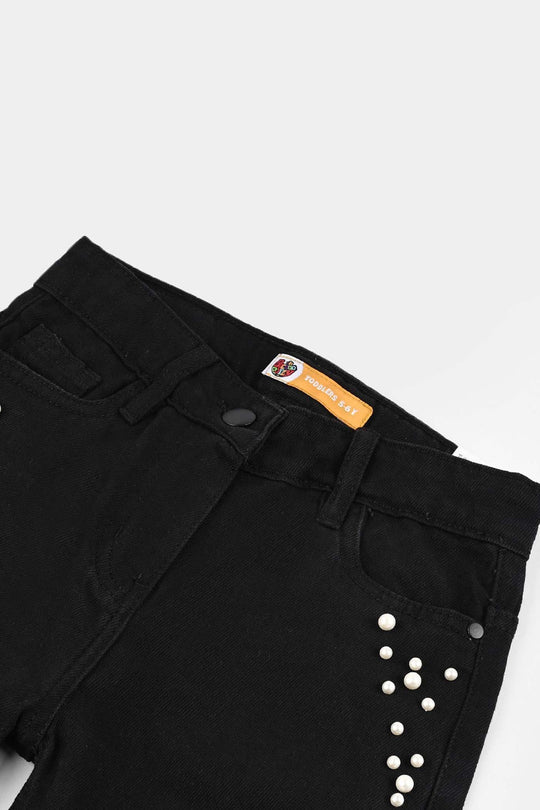 Girls Denim Stretch Pant Black Pearls-BLACK