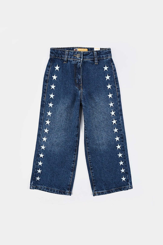 Girls Denim Stretch Pant Emb Star - DARK BLUE