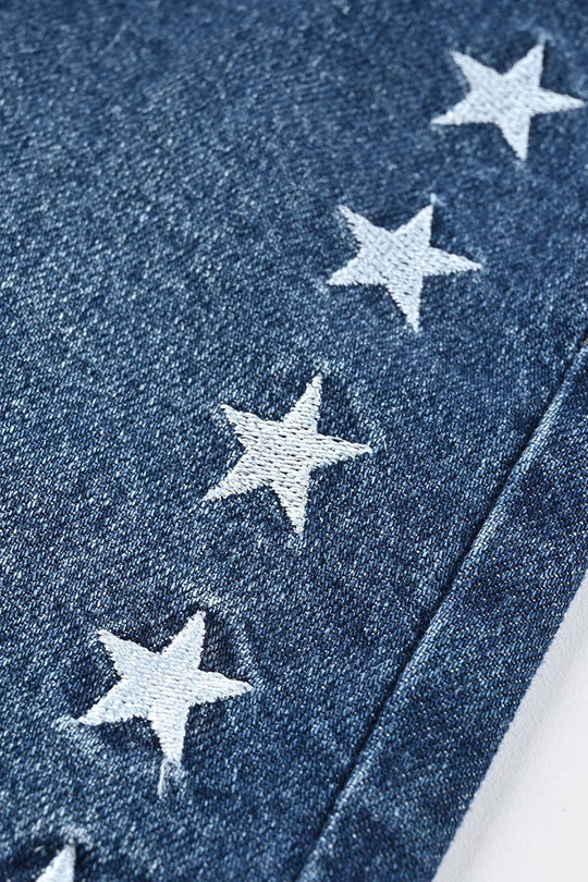 Girls Denim Stretch Pant Emb Star - DARK BLUE
