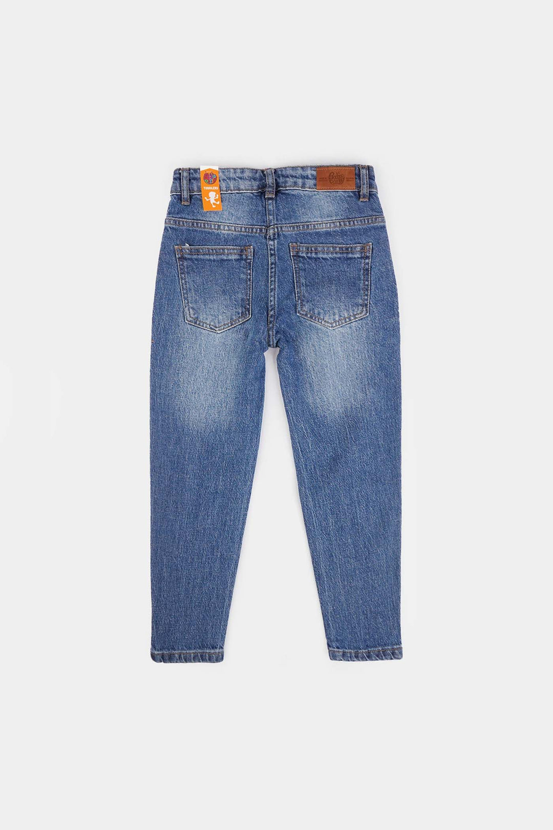 Girls Denim Stretch Pant Side Seams Studs-Mid Blue