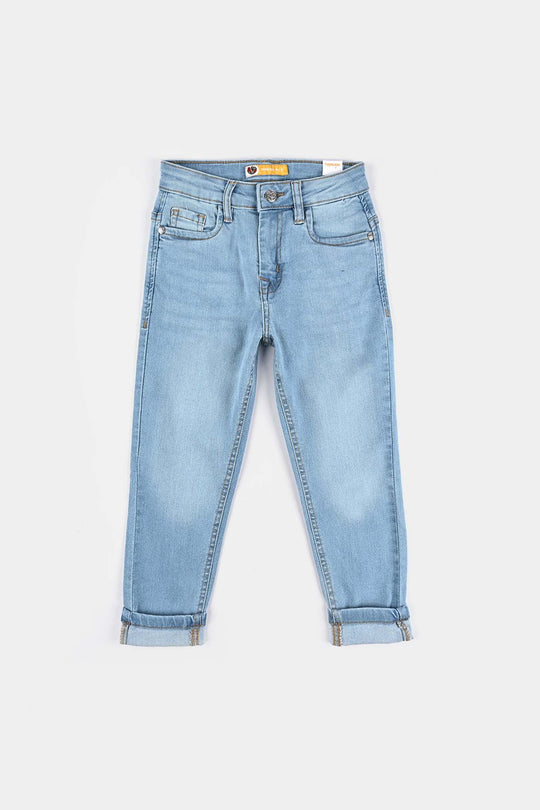 Boys Denim Stretch Pant Folded Hem 1 - Blue.Acid