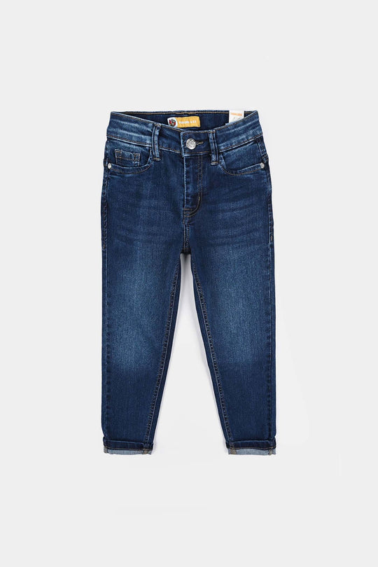 Boys Denim Stretch Pant Folded Hem 2 - DARK BLUE