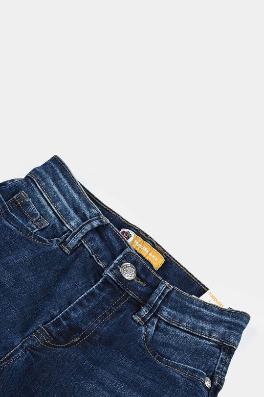 Boys Denim Stretch Pant Folded Hem 2 - DARK BLUE
