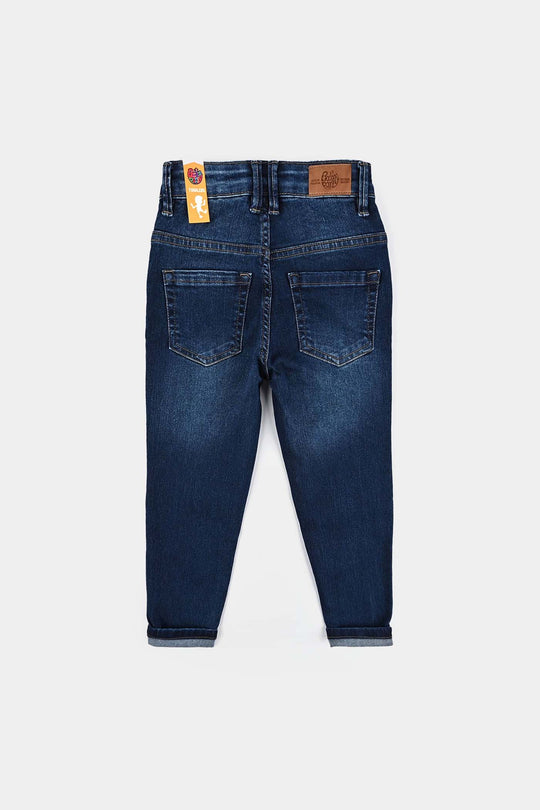 Boys Denim Stretch Pant Folded Hem 2 - DARK BLUE
