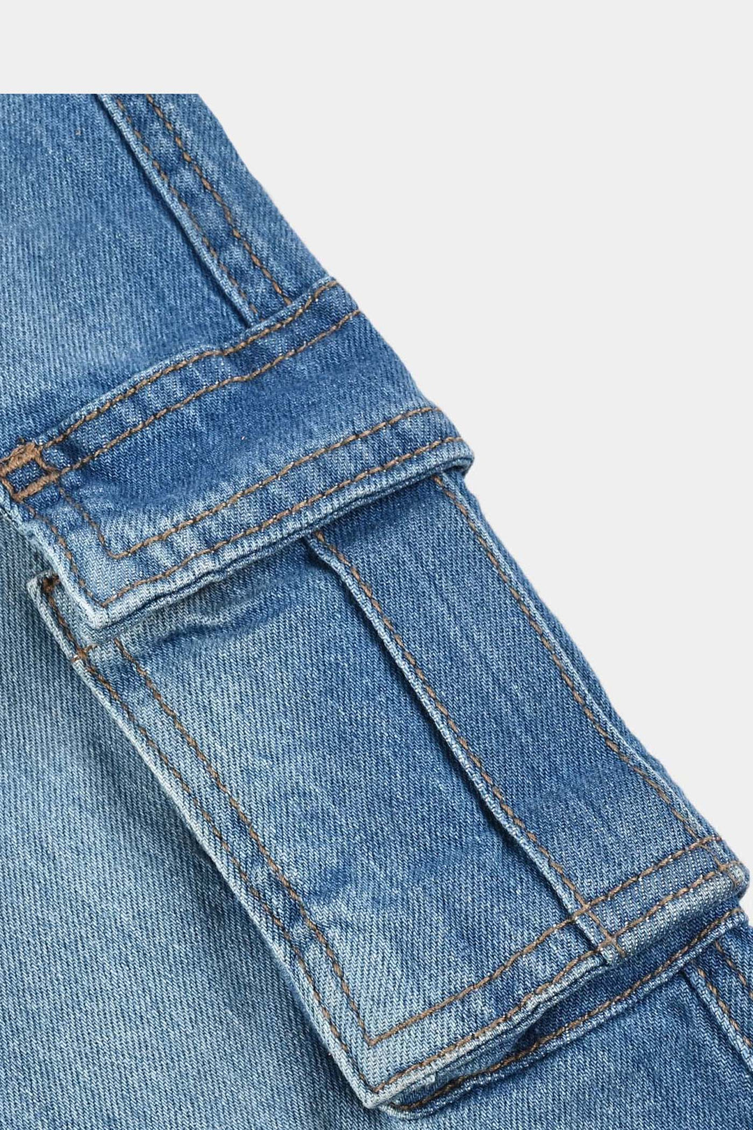 Boys Denim Stretch Pant Cargo Style - Mid Blue