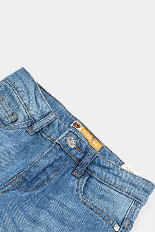 Boys Denim Stretch Pant Cargo Style - Mid Blue