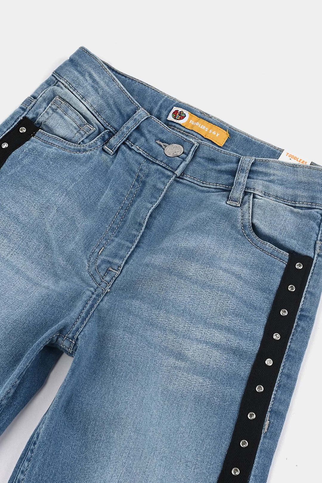 Girls Denim Stretch Pant Side Tape-DARK BLUE