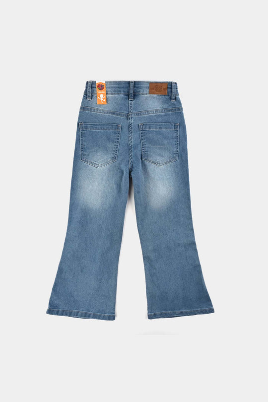 Girls Denim Stretch Pant Side Tape-DARK BLUE