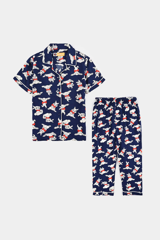 Girls Viscose Woven Nightwear - Blue