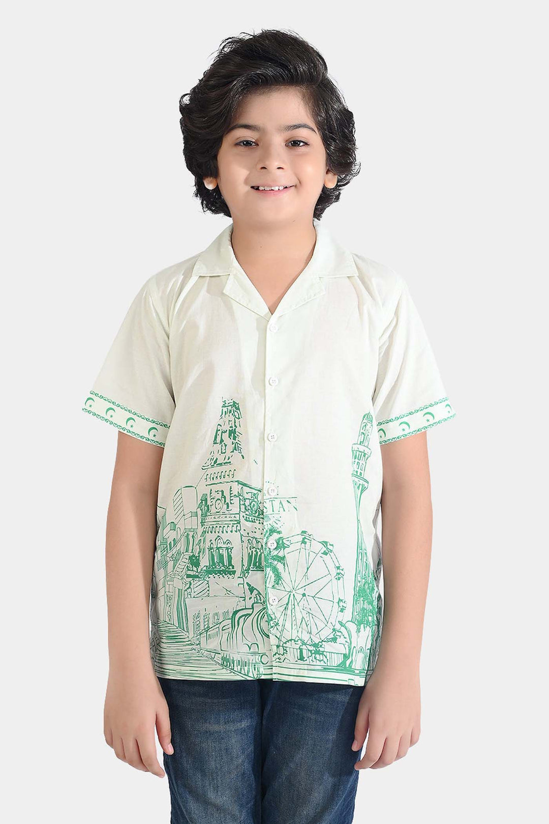 Boys Cotton Poplin Shirt H/S (Pak Meri Jan)-WHITE