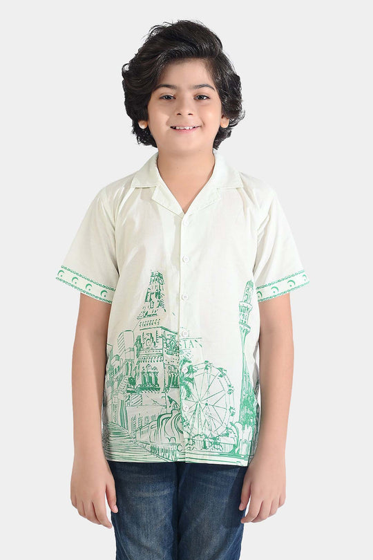 Boys Cotton Poplin Shirt H/S (Pak Meri Jan)-WHITE