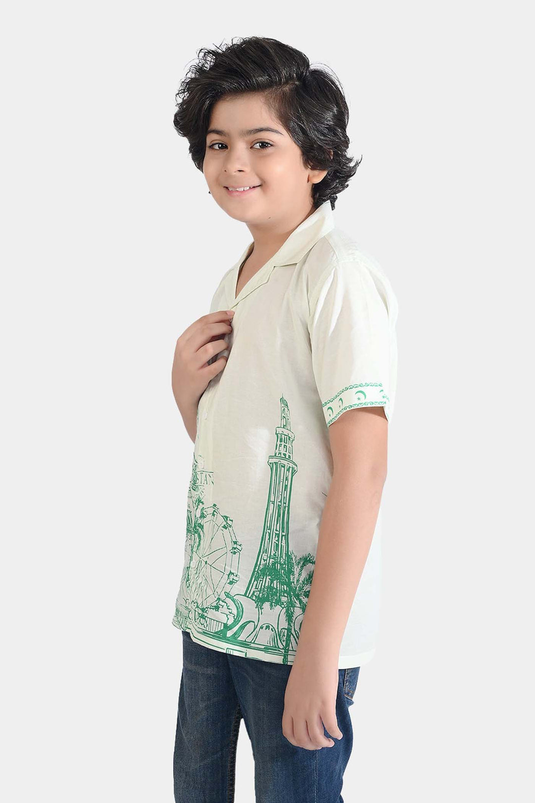 Boys Cotton Poplin Shirt H/S (Pak Meri Jan)-WHITE