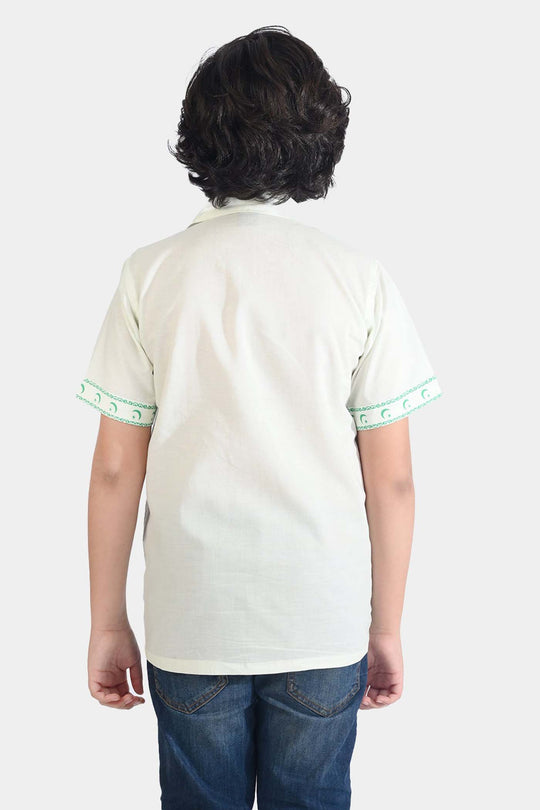 Boys Cotton Poplin Shirt H/S (Pak Meri Jan)-WHITE