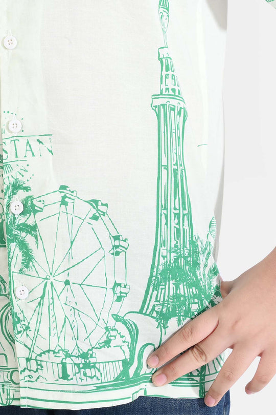 Boys Cotton Poplin Shirt H/S (Pak Meri Jan)-WHITE