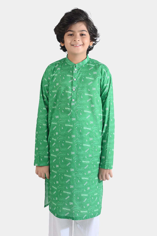Boys Cotton Poplin Printed Kurta (Sitara)-GREEN