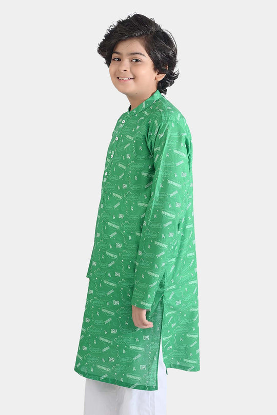 Boys Cotton Poplin Printed Kurta (Sitara)-GREEN