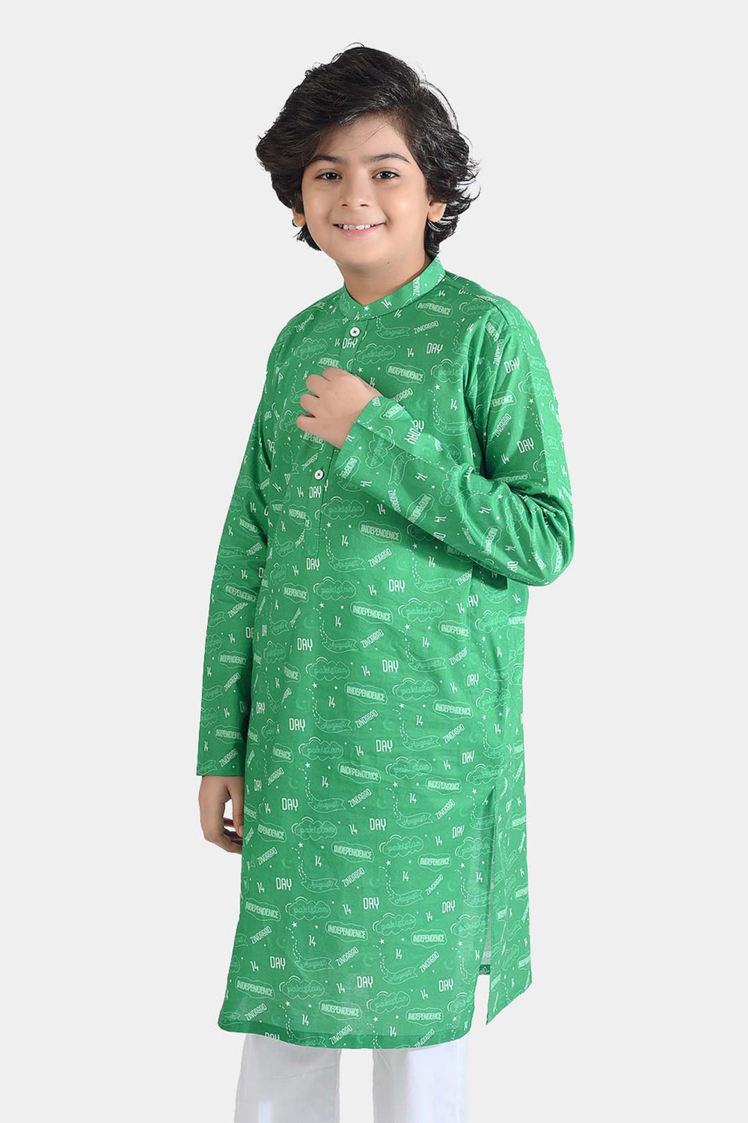 Boys Cotton Poplin Printed Kurta (Sitara)-GREEN