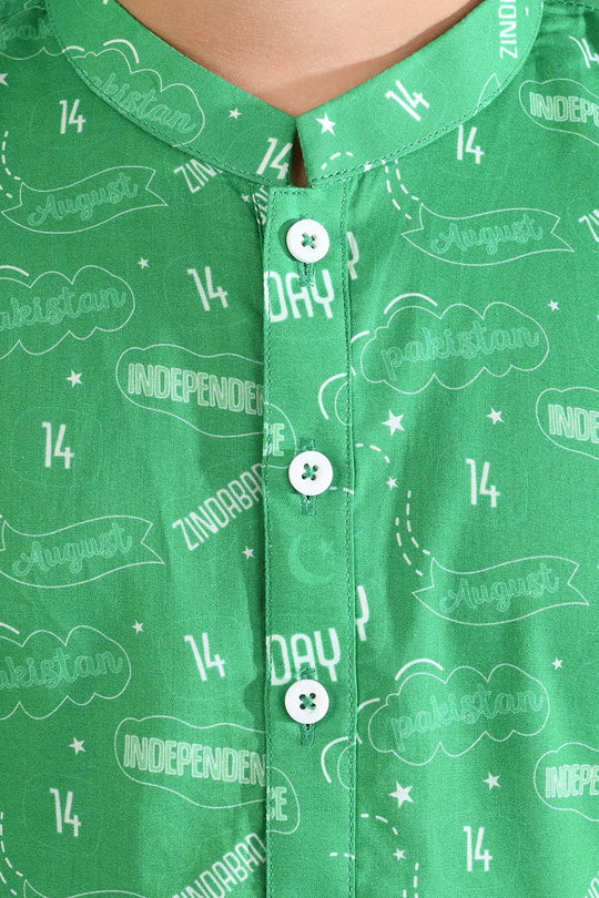 Boys Cotton Poplin Printed Kurta (Sitara)-GREEN