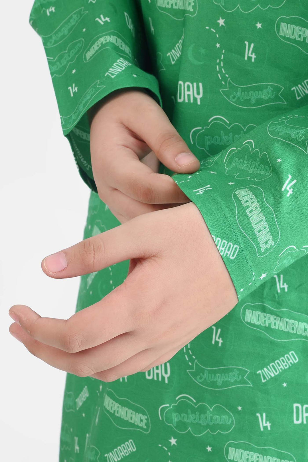 Boys Cotton Poplin Printed Kurta (Sitara)-GREEN