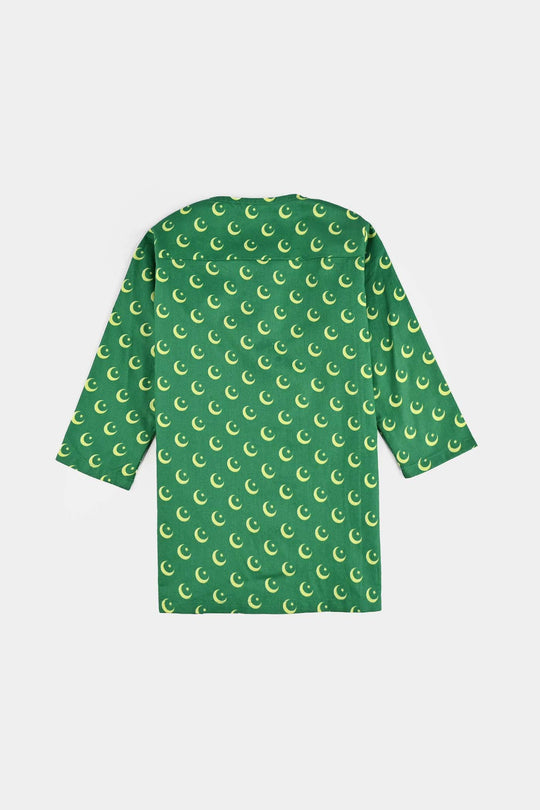Infant Boys Cotton Poplin Printed Kurta Independence Day-GREEN