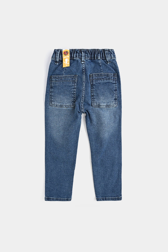 Boys Denim Stretch Pant Basic Straight Fit - Mid Blue