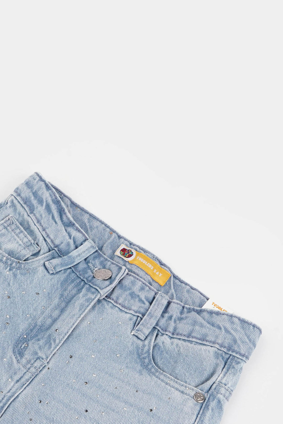 Girls Denim Stretch Pant Pearls & Studs-Ice Blue