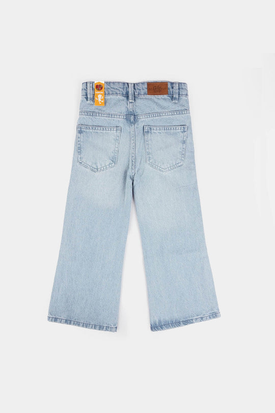 Girls Denim Stretch Pant Pearls & Studs-Ice Blue