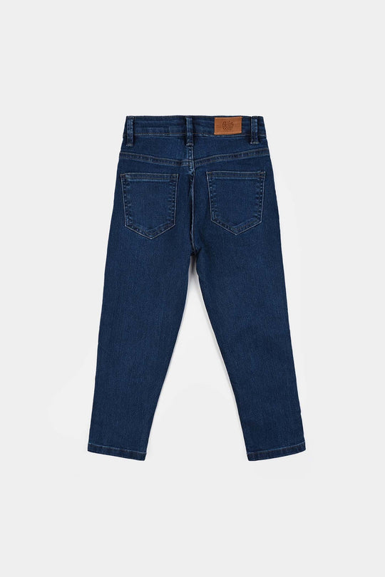 Girls Denim Stretch Pant Sequins Heart-Mid Blue