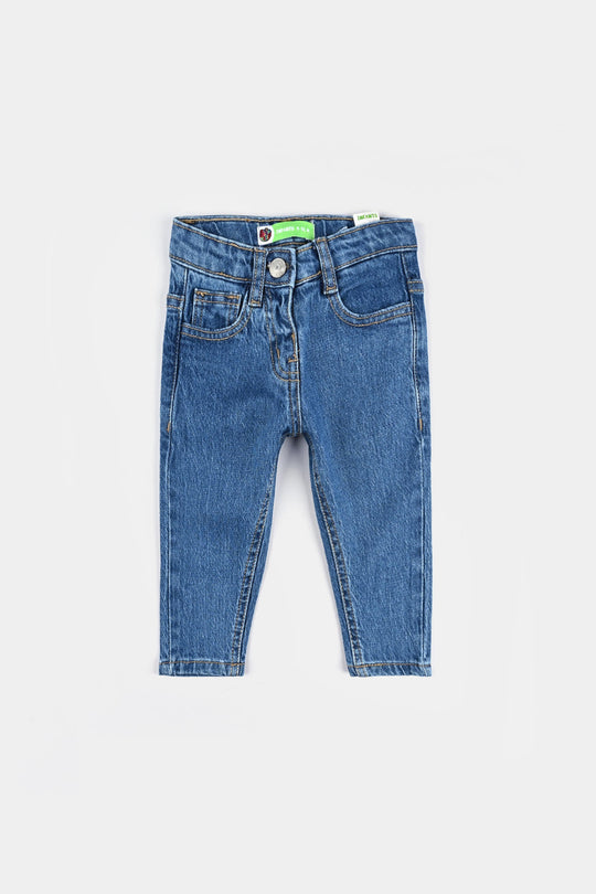 Infant Girls Denim Stretch Pant Basic - Mid Blue