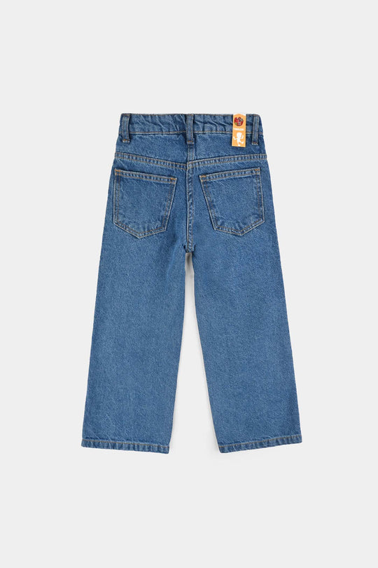 Girls Denim Stretch Pant Basic Culotte-Mid Blue