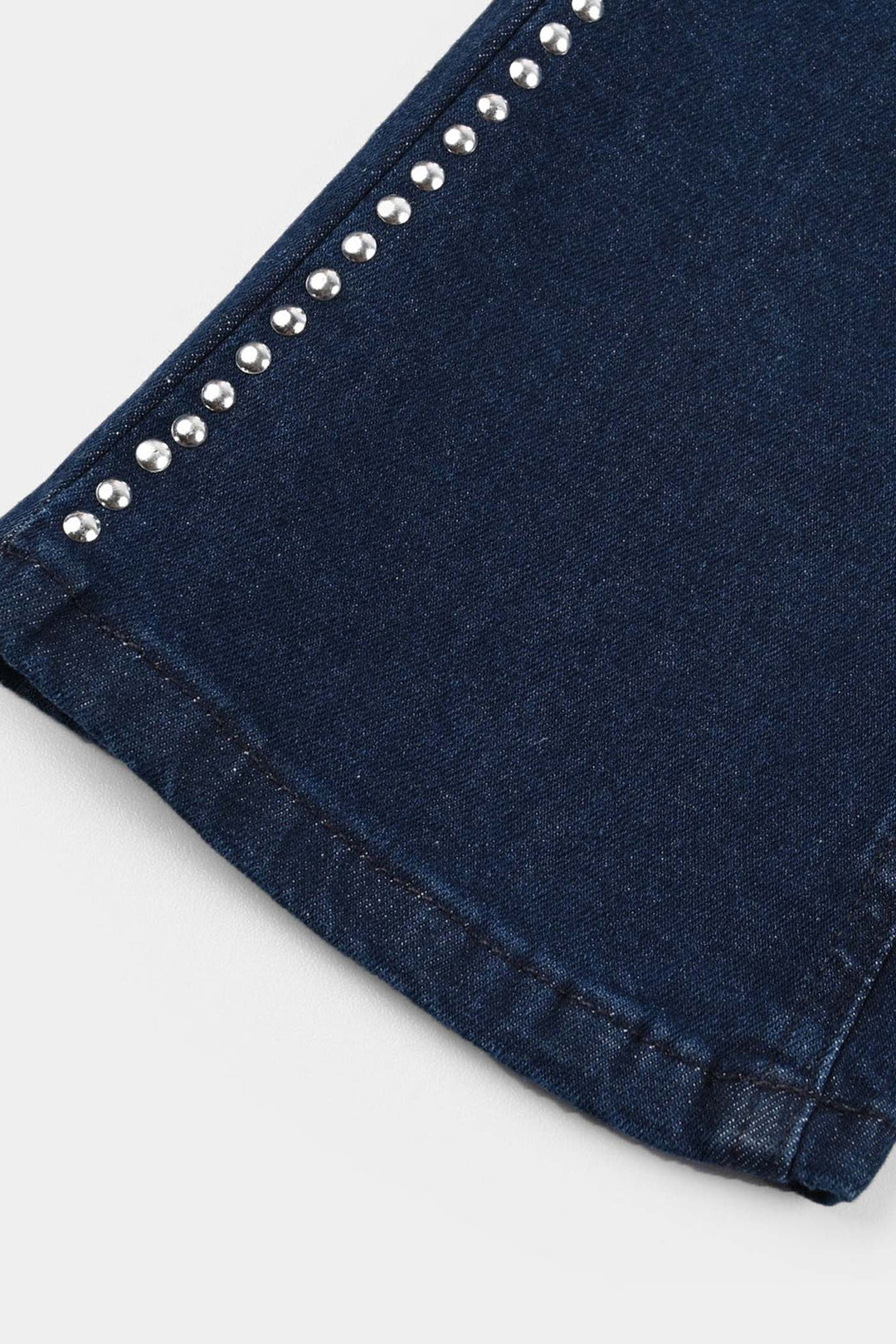 Girls Denim Stretch Pant Side Seams Studs-DARK BLUE